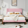 thumbnail image 3 of Allewie Full Size Velvet Upholstered Platform Bed Frame with Adjustable Vertical Channel Tufted Headboard, Pink, 3 of 12