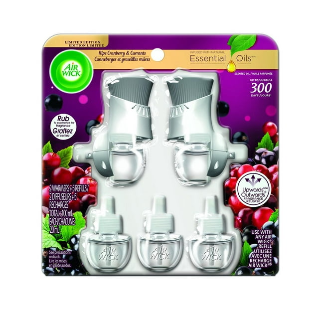 Air Wick Plug-in Air Freshener, Scented Oil Refills, Wild Berries, 2 Kits + 5 Refills