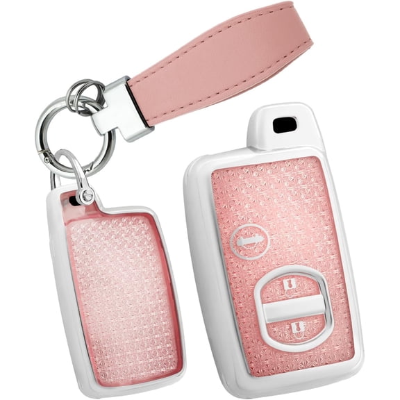 Key Fob Cover Compatible with Toyota RAV4 Prius 4Runner Camry Avalon Corolla Highlander Venza 2007-2019 3 Button Keychain Case Holder Protector,Keychain-A-Pink