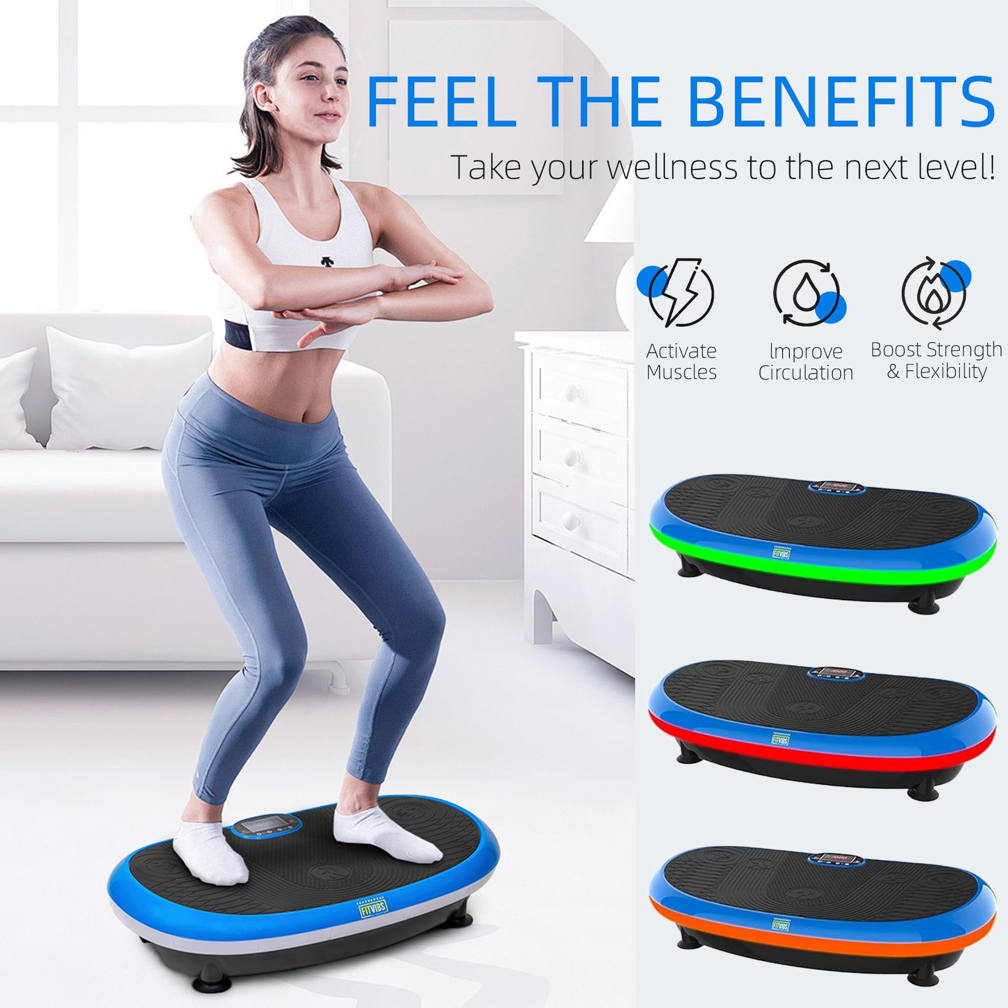Signature Fitness Vibration Plate Exercise Machine, 500lbs Capacity with Resistance Loops and Resistance Band