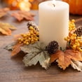 thumbnail image 3 of 2Pcs Fall Maple Leaf Berry Pine Cone Artificial Candle Ring Wreaths, 10.2in Autumn Harvest Thanksgiving Table Decor, Seasonal Candlestick Garlands Yellow, 3 of 5