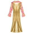 thumbnail image 4 of Raenseen Men's Shiny 70s Disco Dance Costume Print Patchwork Flared Leg Jumpsuit Hippie Rompers Gold 4XL, 4 of 5
