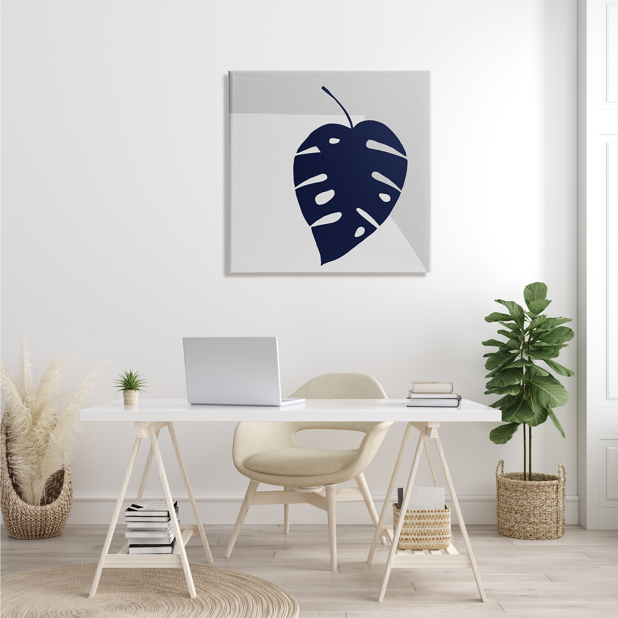 Stupell Industries Tropical Monstera Blue Silhouette Sharp Grey Angles, 30 x 30, Designed by Ruth Fromstein