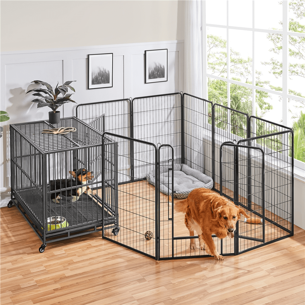 Alden Design 39.5″H Dog Playpen with Door for Outdoor Indoor, 8 Panels, Black