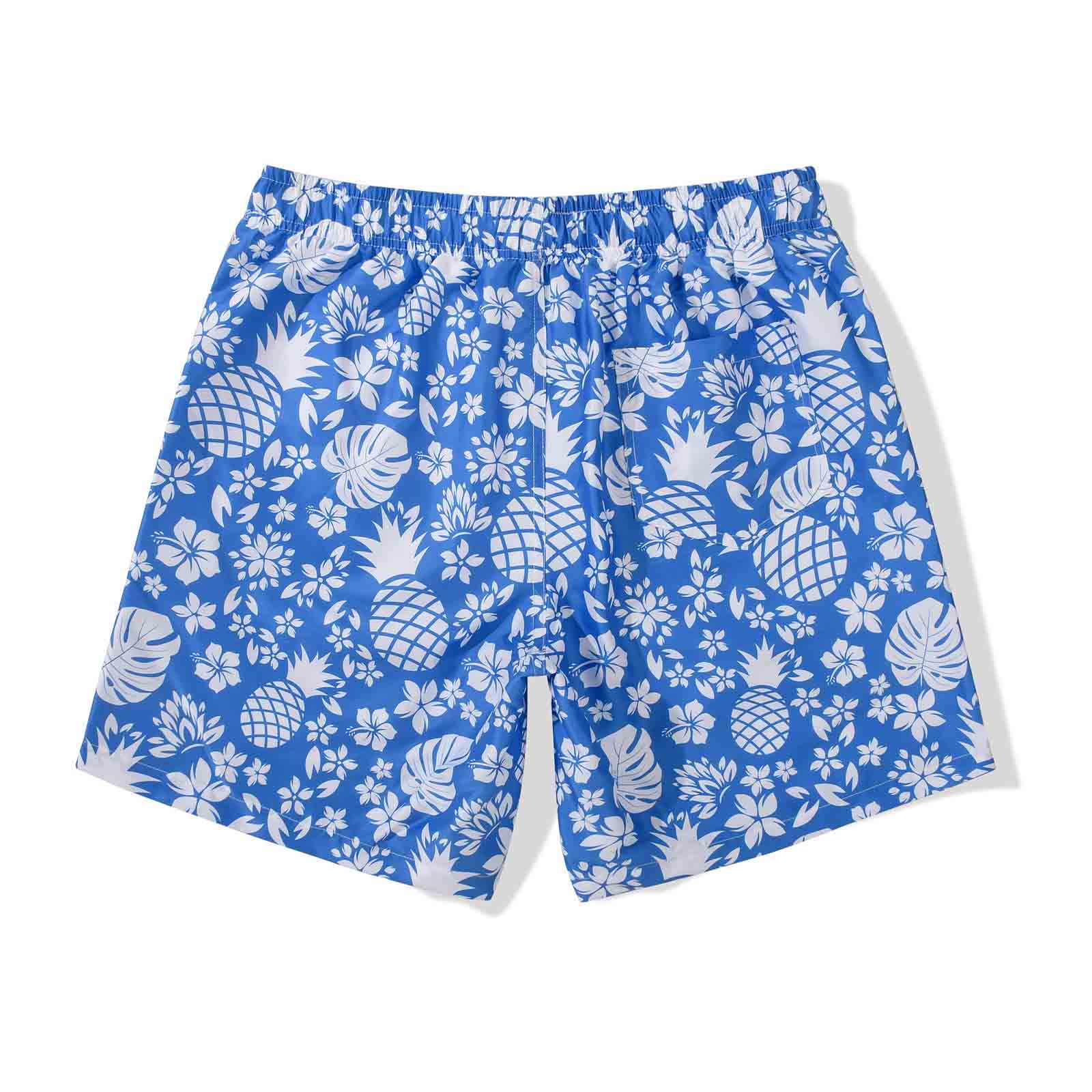 MADHERO 3 Pack Mens Swim Trunks with Mesh Lining Quick Dry Swim Shorts Bathing Suit Swimswear Blue White/ Blue/ Beige Pineapple Size 2XL