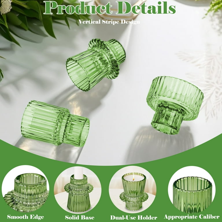 Hidawn Green Glass Candlestick Holders, 6-Pack photo 5