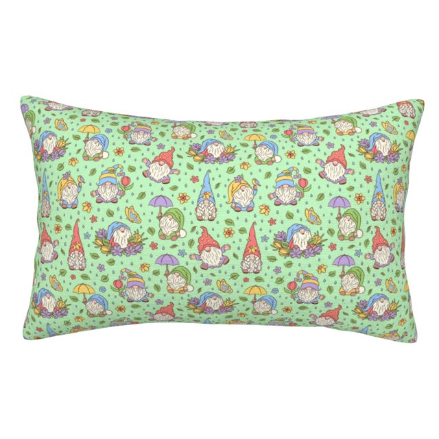 Fotbe Spring Gnomes Funda de Almohada Decorativa Estilo Occidental, Lujo en Algodón, Fundas para Almohadas King, Cojín Estampado para Decoración del Hogar-16"x24"