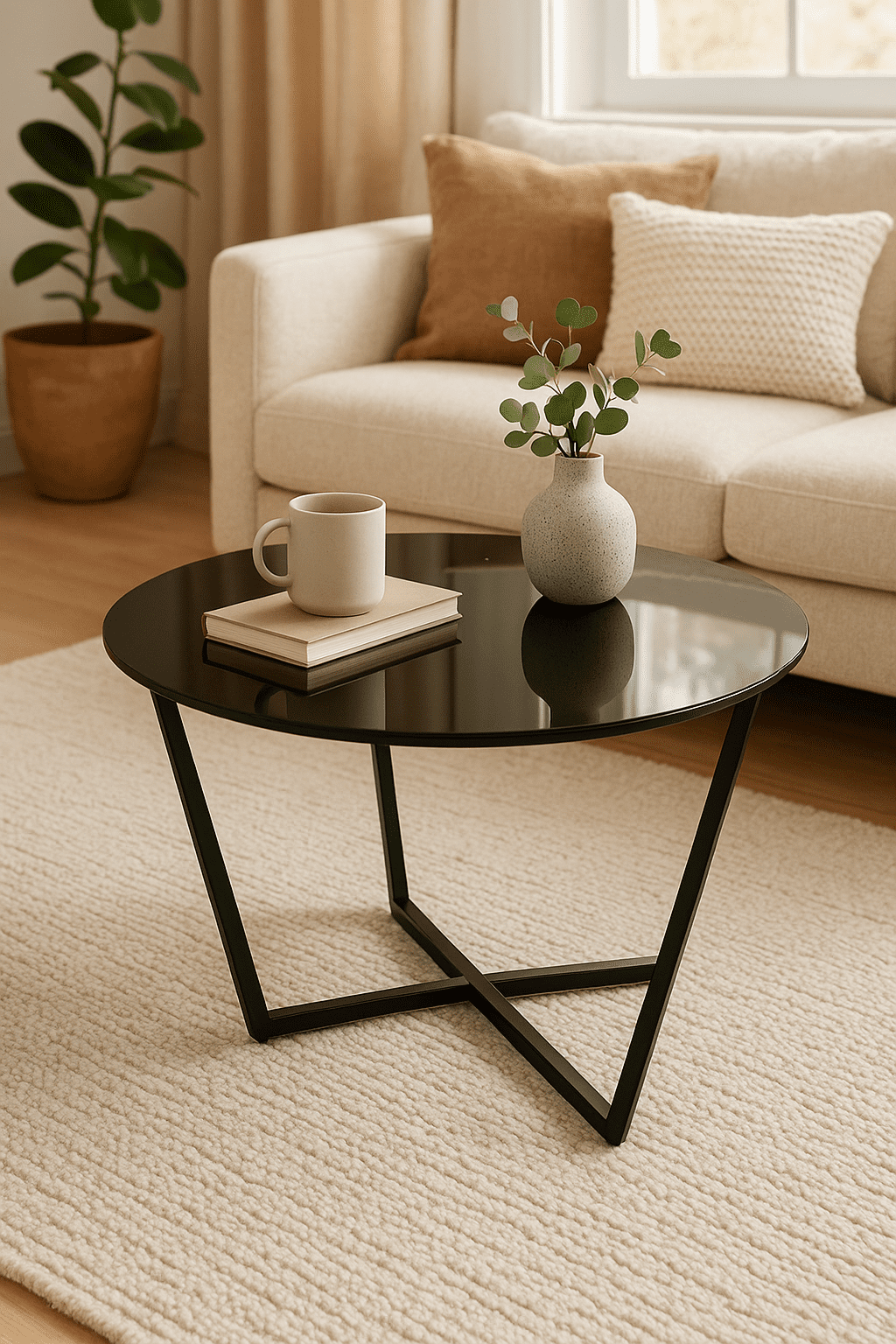 Mango Steam Metro Round Glass Coffee Table, Black
