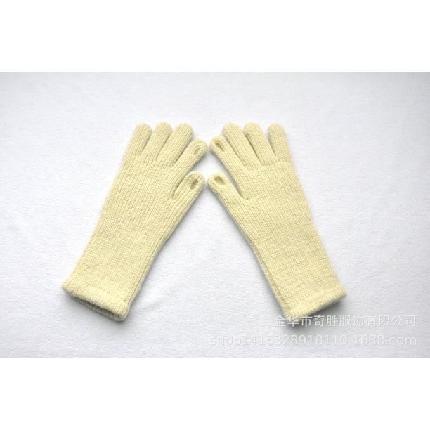 Guantes de invierno de punto de cinco dedos con puños extra largos y forro de terciopelo de jacquard para niñas coreanas