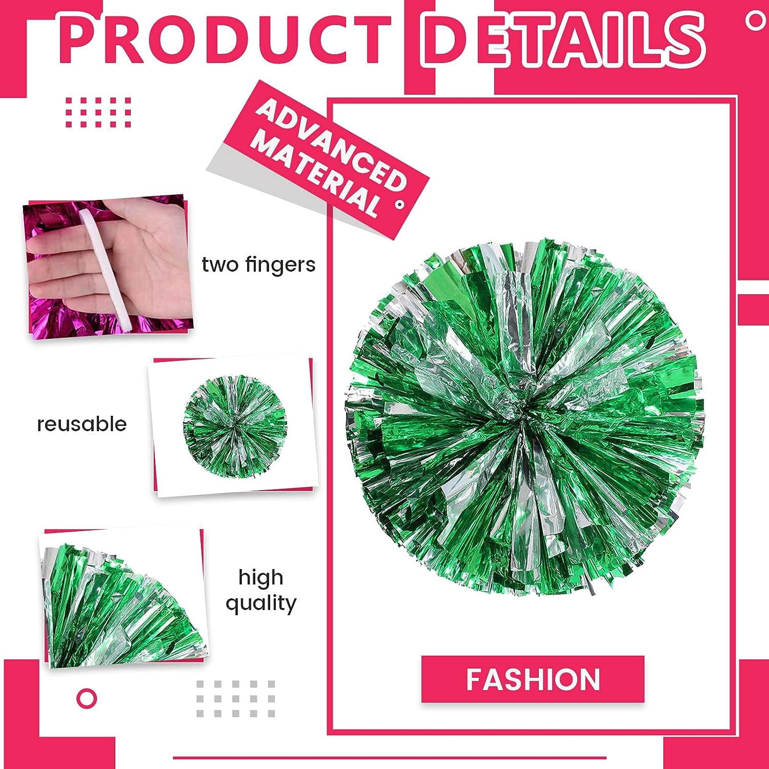 LINLIN Cheer pom pom, 8 PCS Cheerleading Pom Poms, Premium Metallic Pom Poms Set Cheering Hand Flowers Handle Dance Pom Poms Cheering Squad Pompoms for Football Basketball Cheers