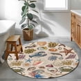 thumbnail image 4 of Marine Life Round Living Room Rugs 4 ft, Retro Sea Star Coral Shell Crab Linen Texture Washable Area Rug with Non-Slip Sturdy Edge Binding Round Carpet for Entryway Kitchen Bedroom Bathroom, 4 of 9