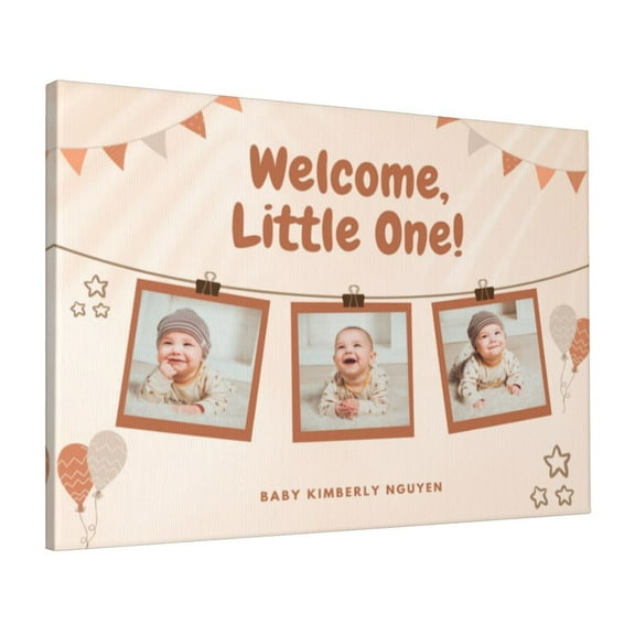 Custom Canvas Prints Soft Brown Minimalist Welcome Little One Baby Personalized Photo Image Collage DIY Framed Kit Wall Art Picture Room Decor 16x20 inch