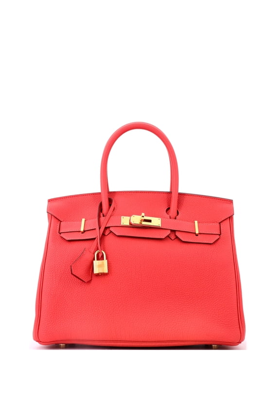 Pre-Owned Birkin Handbag Rouge Pivoine Togo with Gold Hardware 30 By Rebag