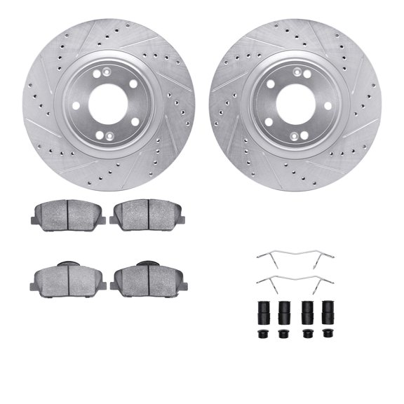 Dynamic Friction Company Front Brake Rotors-Drilled and Slotted-Silver with 5000 Advanced Brake Pads includes Hardware 7512-03066