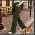 thumbnail image 6 of Women's Ribbed Knit Wide Leg Pants Elastic High Waist Loose Fit Lounge Palazzo Pants with Pockets Soft Cozy Fall Winter Pajama Trousers Army Green, 6 of 8
