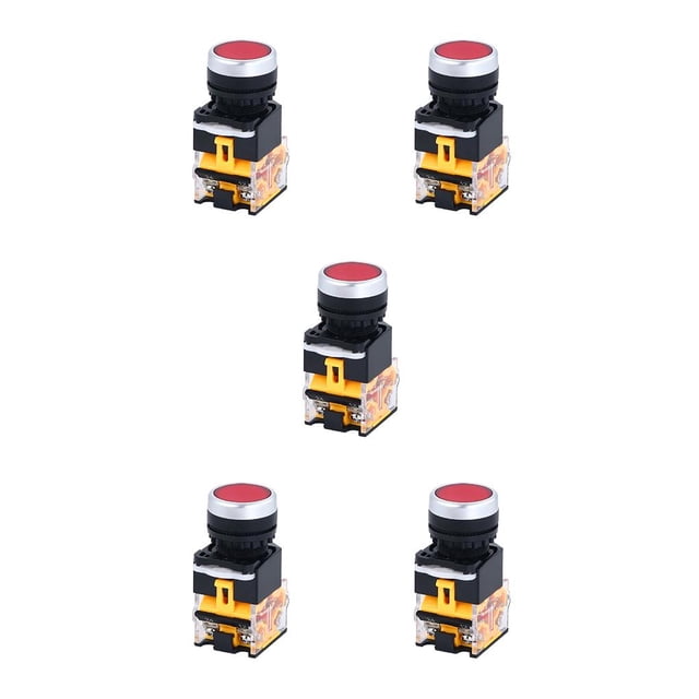 Methold Botón pulsador momentáneo de parada de arranque de 400V 1NO 1NC tapas redondas planas interruptor de alimentación de contacto de cobre de Rojo 5piezas