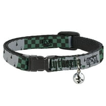 Harry Potter Breakaway Cat Collar With Bell, Plastic Clip, Easy Adjustable, Harry Potter Slytherin Checker Blocks Grays Greens, 8.5 to 12 Inches 0.5 Inch Wide