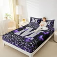 thumbnail image 4 of Feelyou Initial M Letter Twin Sheet Sets, Sequin Print Monogrammed Twin Fitted Sheet, Dreamy Purple Butterfly Flat Sheet, Lightweight Room Decor, 3 Pieces, 4 of 7