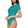 thumbnail image 2 of Haiem Blue Green Glitter Women's Crew Neck Short Sleeve Bodysuit Tops Stretchy Slim Basic-Medium, 2 of 9