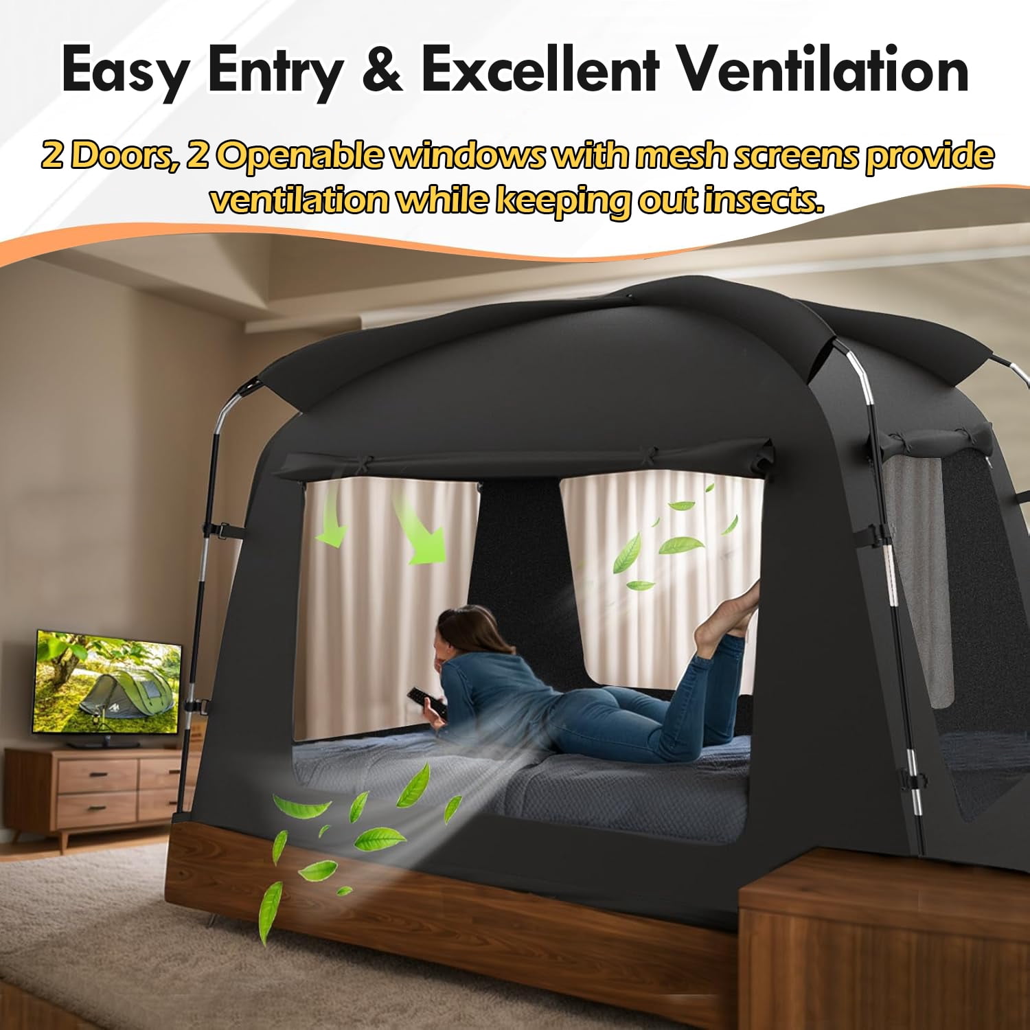 IC ICLOVER Bed Tent Twin Size, Indoor Portable Light Reducing Privacy Bed Canopy Breathable Lightweight Private Space Tent for Bed