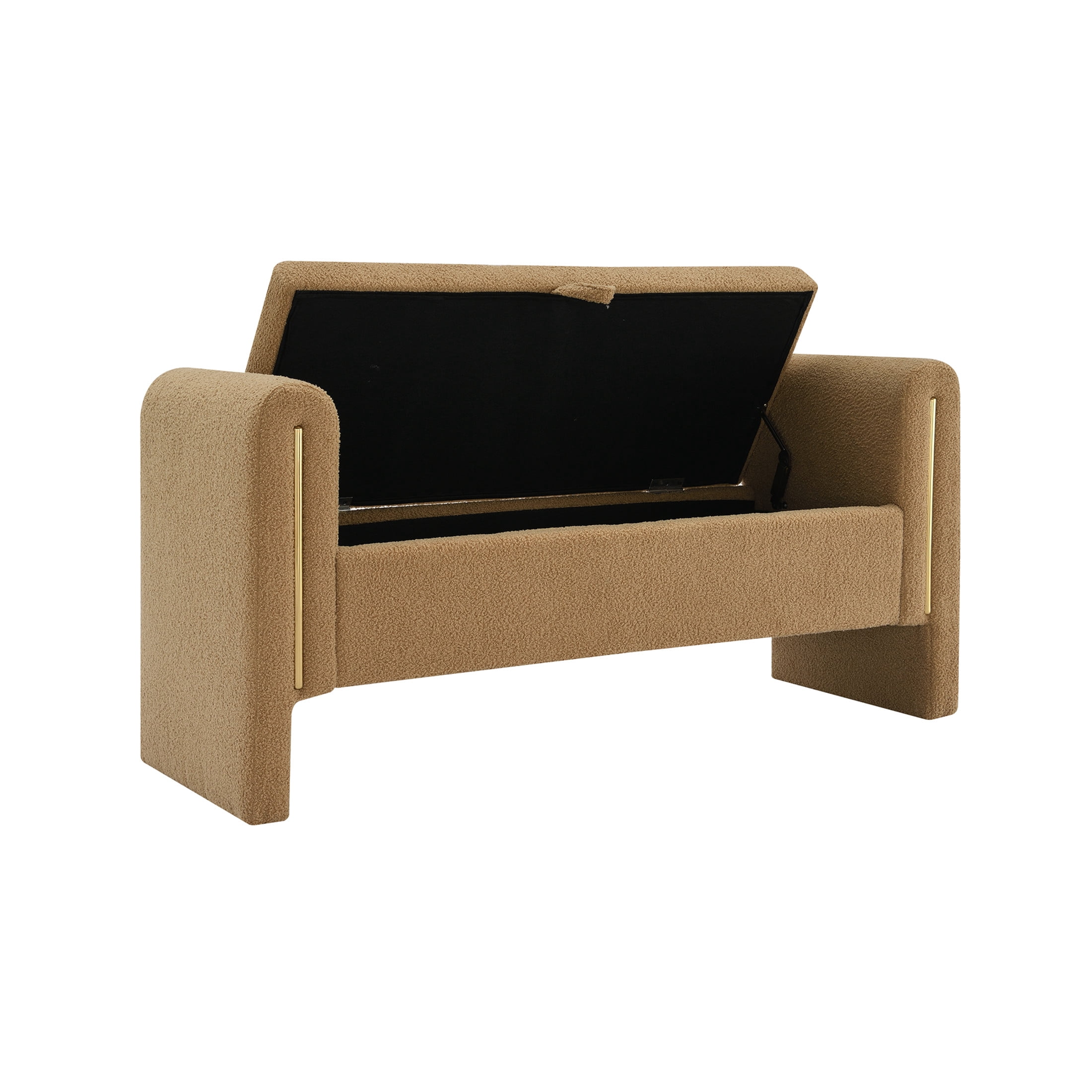 Orion Modern 41.7"W Teddy Upholstery Storage Ottoman Bench with Metal Accents, Khaki