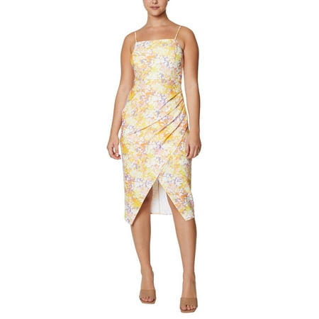 Laundry Spaghetti Strap Zipper Back Asymmetrical Hem Pleated Side Multi Print Scuba Crepe Dress-SHADOW PETALS / 14