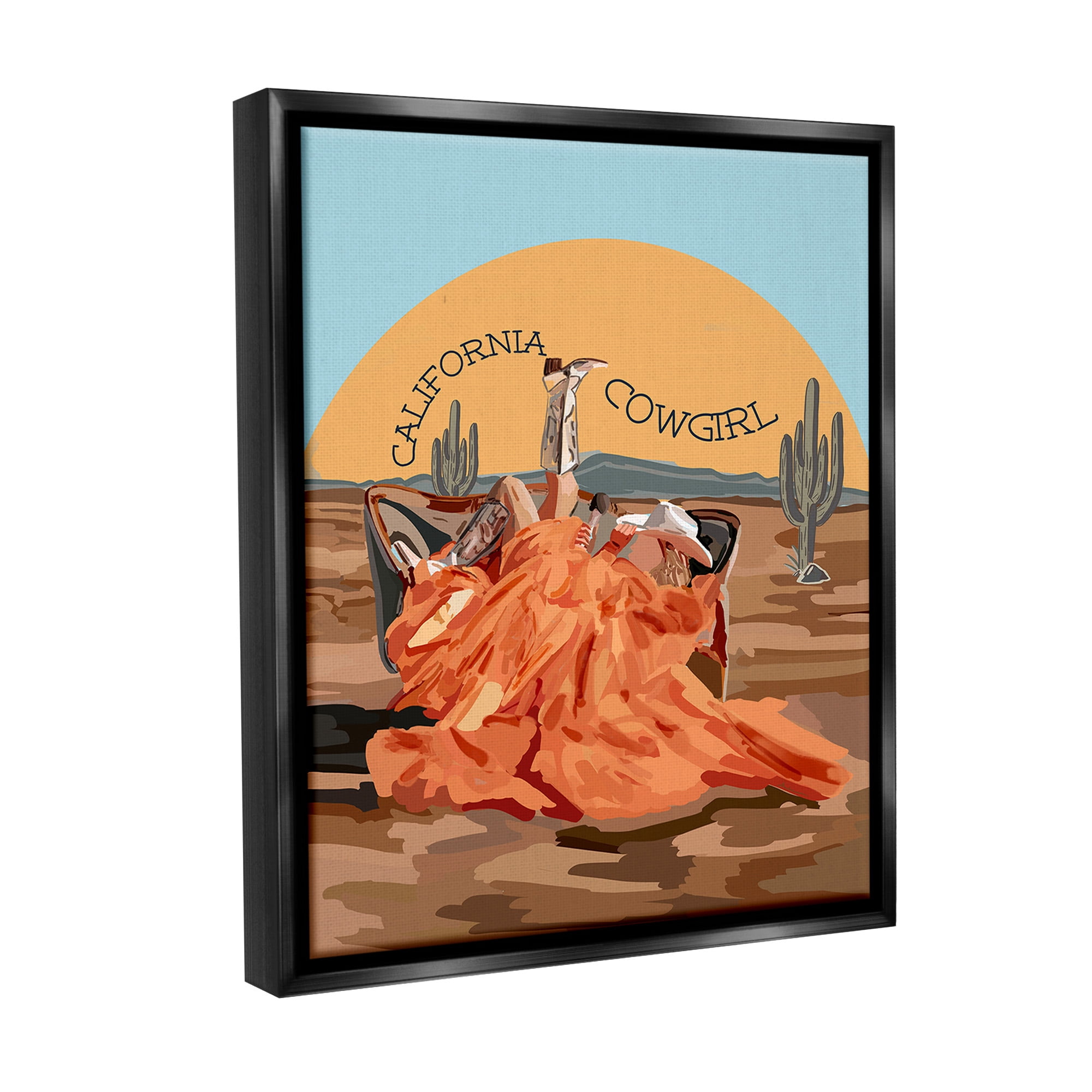 Stupell Industries California Cowgirl Landscape Landscape Painting Black Floater Framed Canvas Art Print Wall Art, 25 x 31