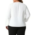 thumbnail image 3 of Agnes Orinda Women's Plus Size Crew Neck Pleated Curved Keyhole Long Sleeve Chiffon Work Blouses 1X White, 3 of 6