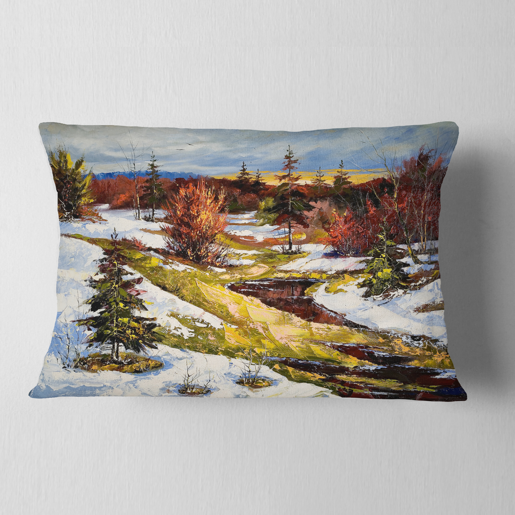 Designart Spring Valley with River - Landscape Printed Throw Pillow - 12x20