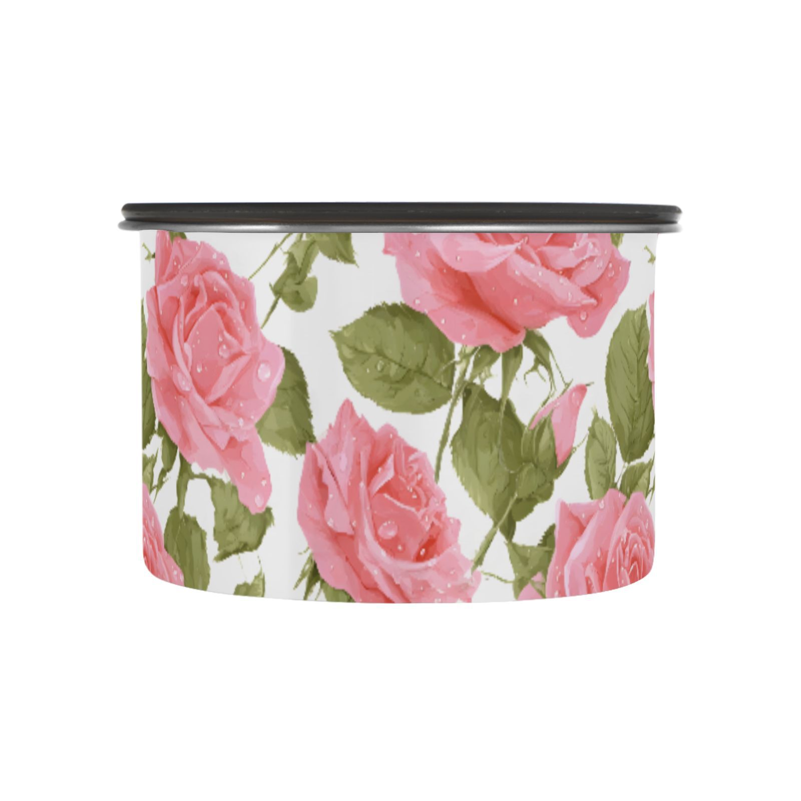 Pink Rose Flower Airtight Coffee Bean Canister 30oz Food Storage Containers with Lids For Gournd, Tea, Sugar, Flour, Rice, Cereal, Candy Cookie Jar