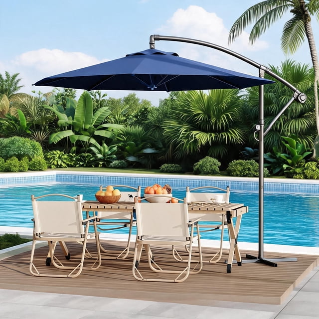 CazToi Parasol Déporté de Patio 10 Pieds, Parasol Suspendu Extérieur Décentré, Base Non Incluse