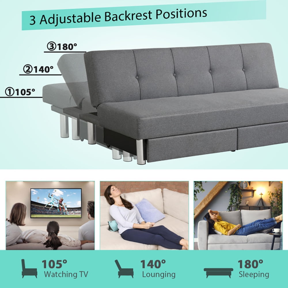 Finihen Convertible Sofa Bed, Modern Convertible Sleeper Couch, 3-Seat Convertible Sofa Bed with 2 Large Drawers and 3 Adjustable Angles, for Living Room, Gray Finihen Convertible Sofa Bed, Modern Convertible Sleeper Couch, 3-Seat Convertible Sofa Bed with 2 Large Drawers and 3 Adjustable Angles, for Living Room, Gray