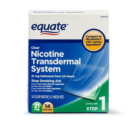 Equate Nicotine Transdermal System Step 1 Clear Patches, 21 mg, 14 (Best Location For Nicotine Patch)