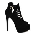 thumbnail image 2 of Qupid Ravish-55A New Women Nubuck Peep Toe Caged Strappy Stiletto Heel Sandal, 2 of 5