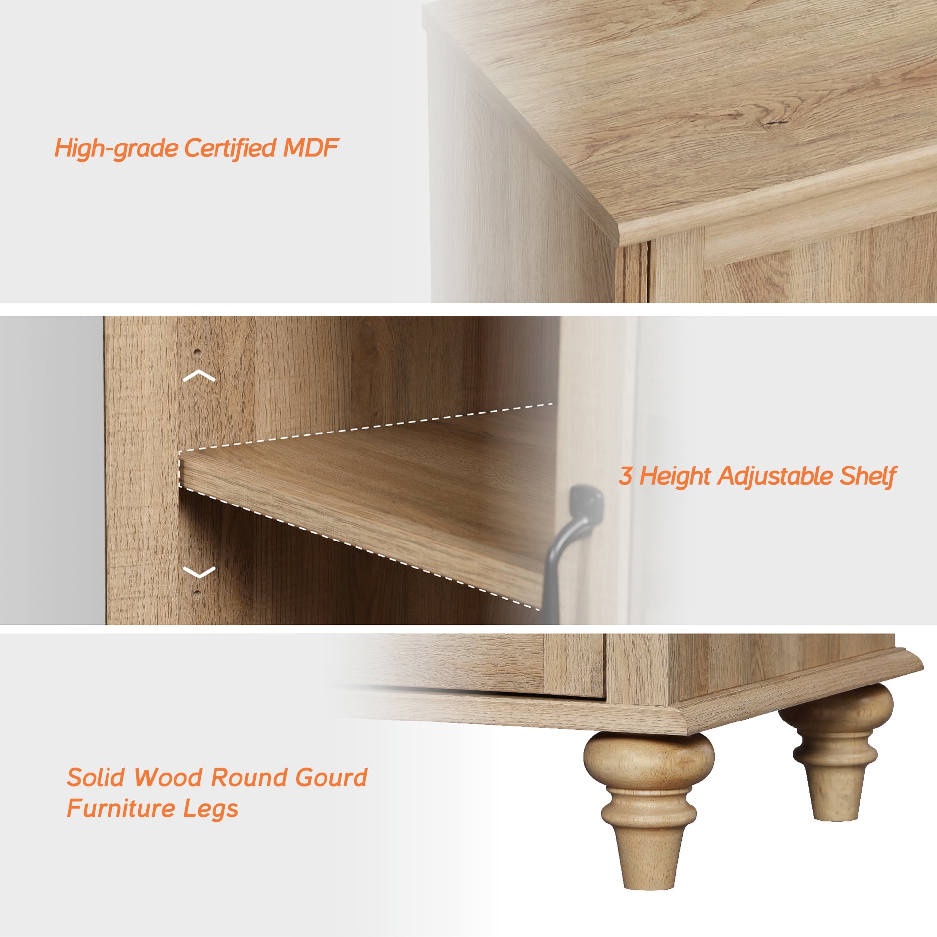 Modern Farmhouse Credenza, 101" Oak Storage Sideboard with Wood Doors