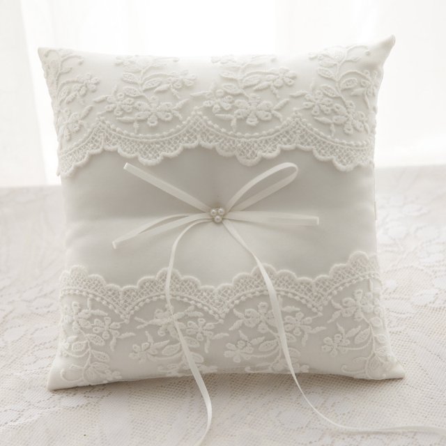 Almohada para anillo de fiesta de boda, cojín portador de marfil 19*19cm