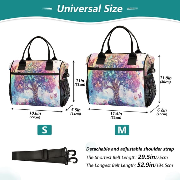 YAZAOO Lunch Bag Creative Colorful Tree with Butterflies Cooler bag with Shoulder Strap