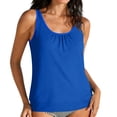 thumbnail image 2 of Hauts de Tankini pour Femmes Col Rond Sans Manches Poitrine Froncée Couleur Unie Hauts de Maillot de Bain Plage Piscine Doux Séchage Rapide Coupe Décontractée Hauts de Maillot, 2 of 8