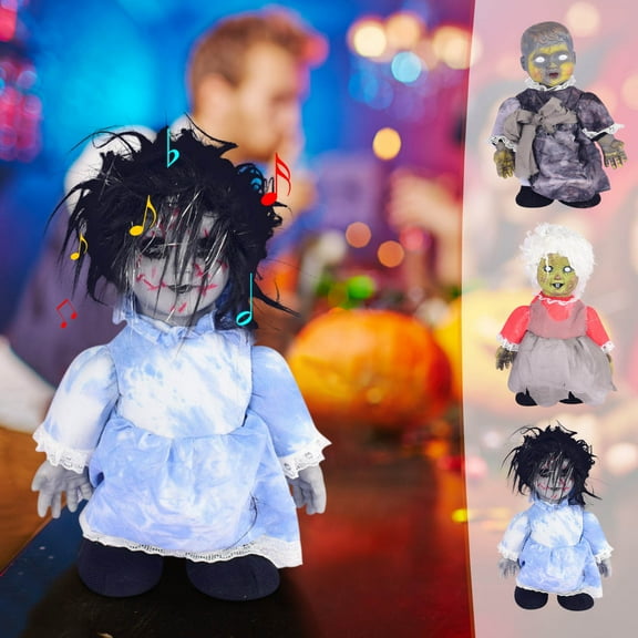 Creepy Dolls Halloween Decorations, Scary Voice-Activated Inductiion Walking Creepy Halloween Dolls Realistic Living Dead Dolls Halloween Prop for Halloween Party Decorations