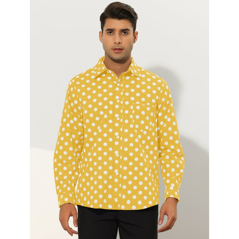 Unique Bargains Men s Polka Dots Dress Shirt Button Down Long Sleeve Casual Shirts L Yellow Walmart