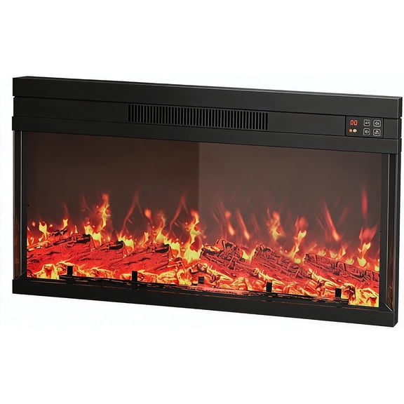 36" Electric Fireplace Insert with Remote Control, 4700 BTU Fireplace Heater for TV Stand, Realistic 3D Flame Effect, Adjustable Heat, 8H Timer, Digital Display, Overheat Protection,Black