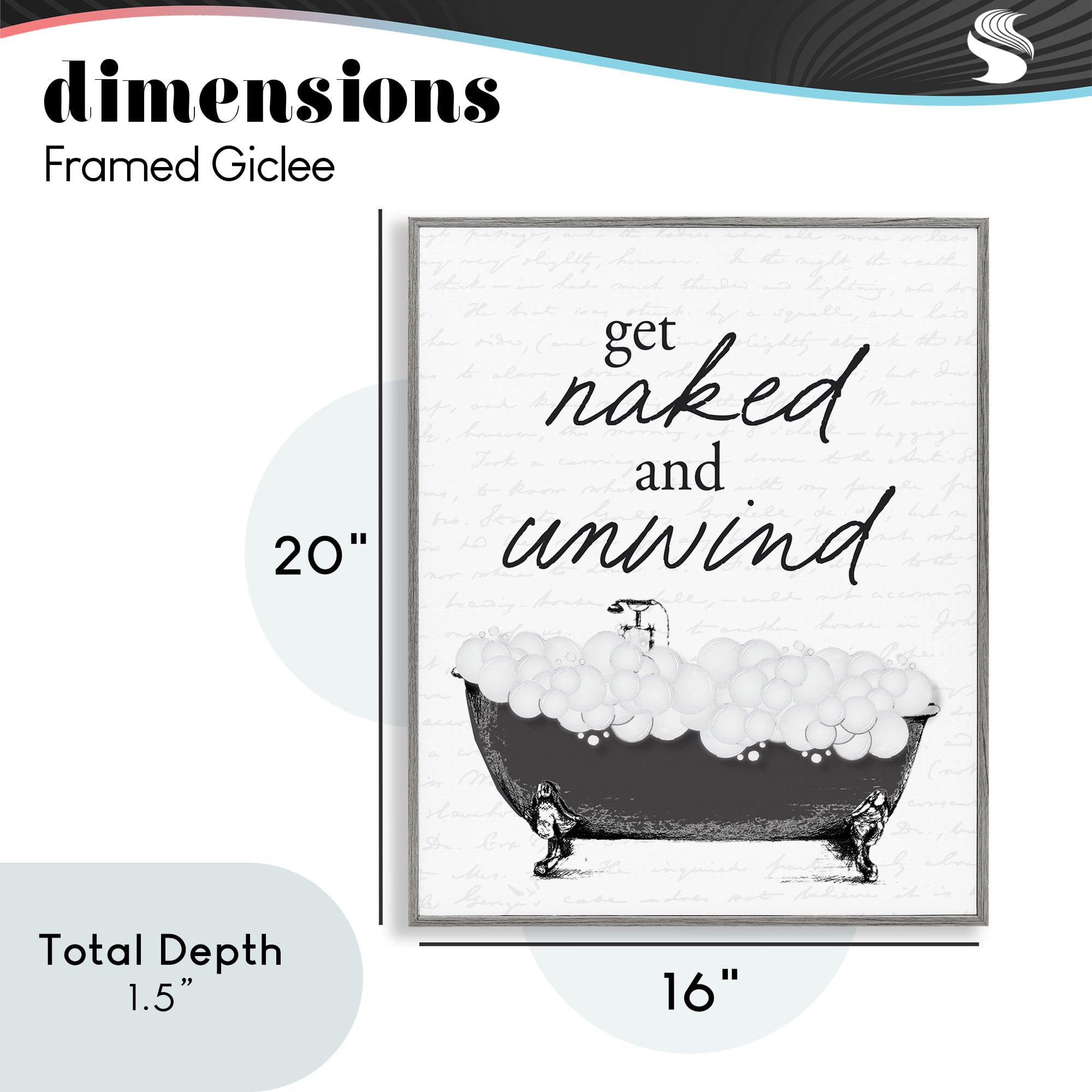 Unwind Bubble Bath Gray Framed Giclee Art, design by Lettered and Lined