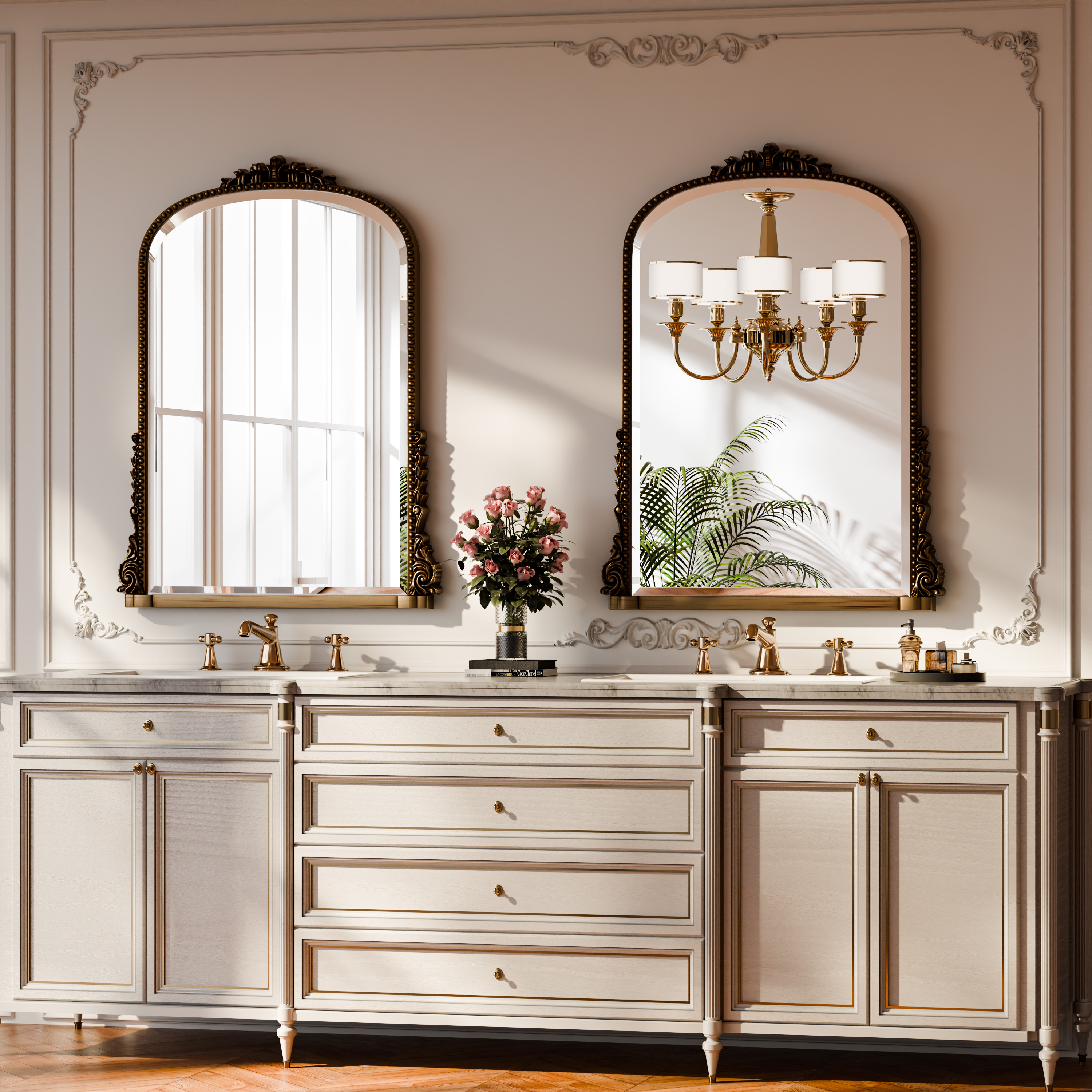 GRAHMCY 40"x 28" Arched Bathroom Mirror Hanging Vanity Mirror Decor Wall Mirror, Antique Bronze