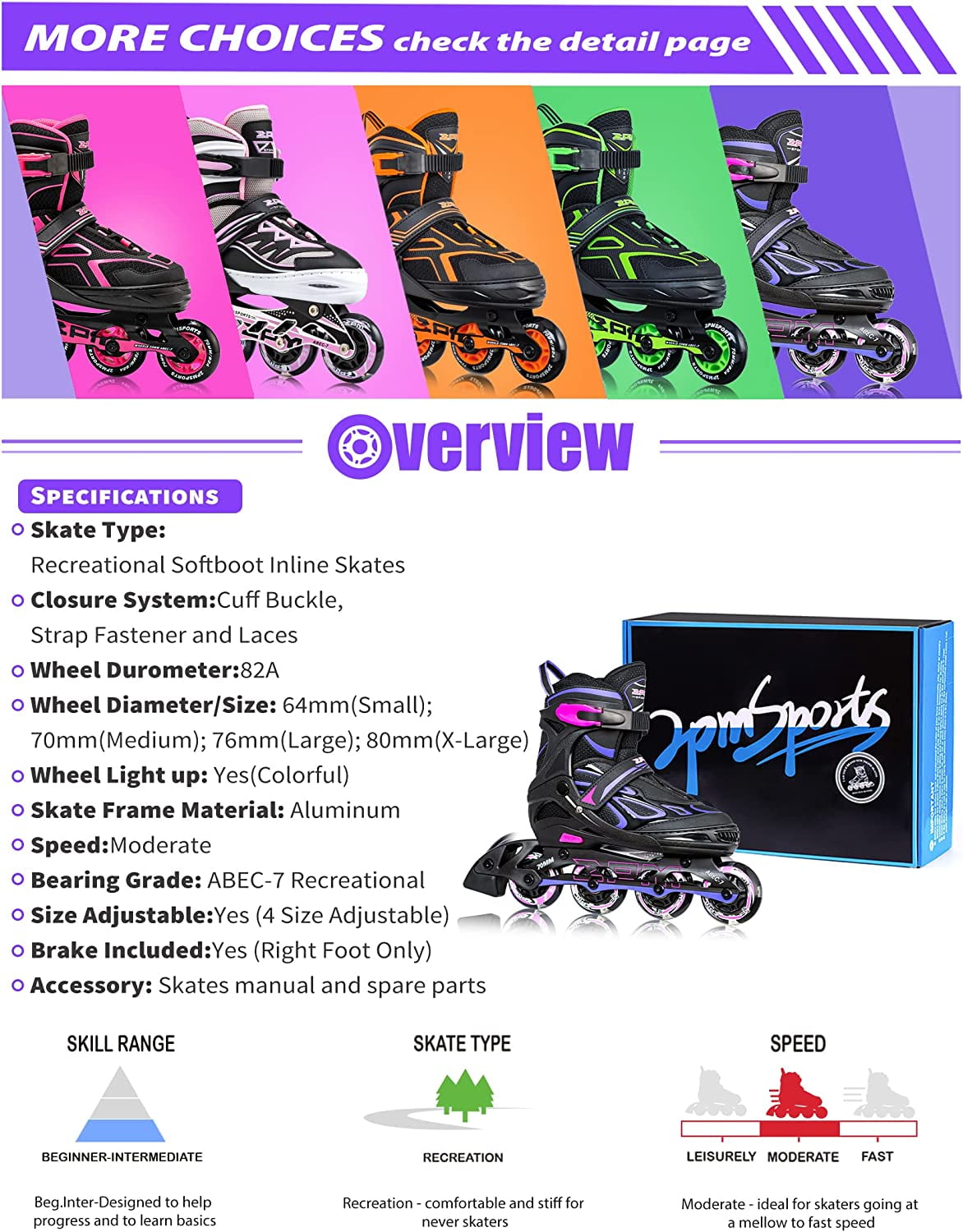 Adjustable Flashing Inline Skates, All Wheels Light Up, Fun Illuminating Skates for Kids Men Adult Women and Boys