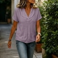 thumbnail image 5 of ClodeEU Women's V Neck Peter Pan Collar Short Sleeve Top ,Solid Color Casual Blouse Purple,Women's Plus S, 5 of 8