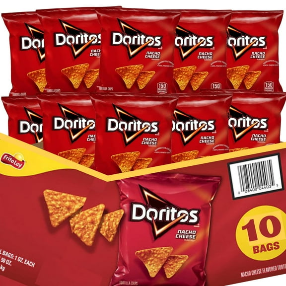 Doritos Nacho Cheese Tortilla Chips, 1 TVS1 oz,. 10 Packs (Lyfno Trademark Spoon Included)
