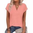 thumbnail image 2 of YHAJDS Women's Basic T Shirts Solid Color V Neck Short Sleeve Slim Cotton Top Summer Light, 2 of 6