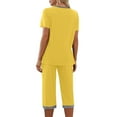 thumbnail image 5 of AWZXDE Women's Capri Pajama Set V Neck Short Sleeve Top with Pockets Casual 7/8 Pants Sleepwear Yellow,XXXL, 5 of 9