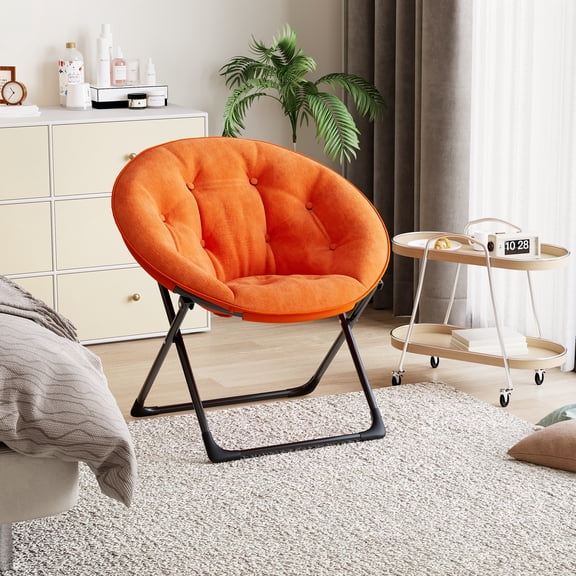 Faux Fur Flower Chair, Soft Saucer Chair, Modern Boho Collapsible Lounge Chair, with Non-Slip Base and Sturdy Black Metal Legs, for Bedroom, Living Room, Dorm, Office, Reading Nook