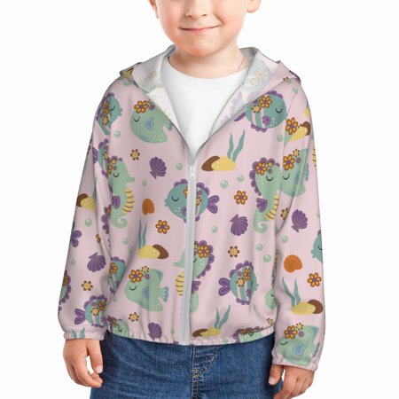 

Ocsxa Fish Seahorse Print Kids Active Zipper Sun Protection Jacket Boys Girls Hooded Cooling Shirt-18 Months